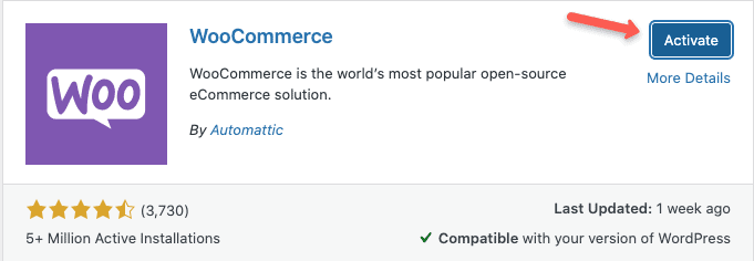 activate woocommerce plugin