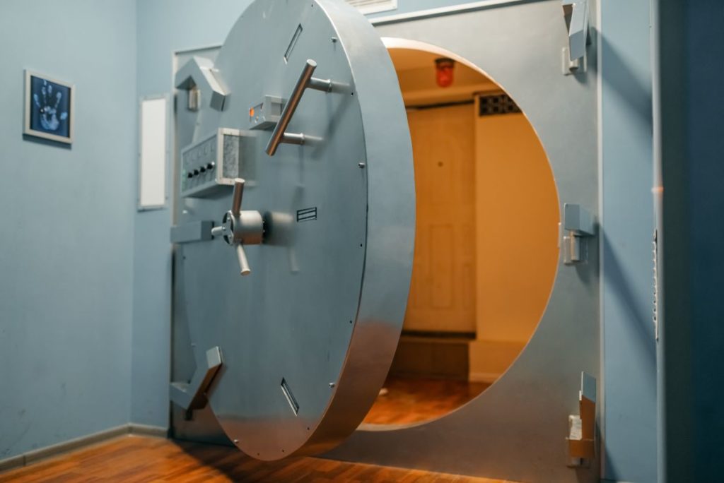 open door to a large bank vault