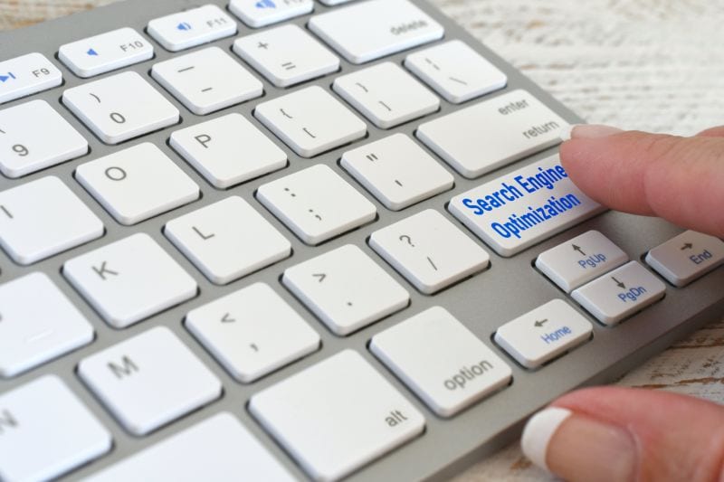 Keyboard with a key saying "search engine optimization"