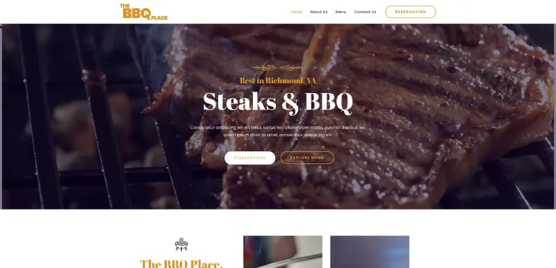 screenshot of website template for a Steak and BBQ joint